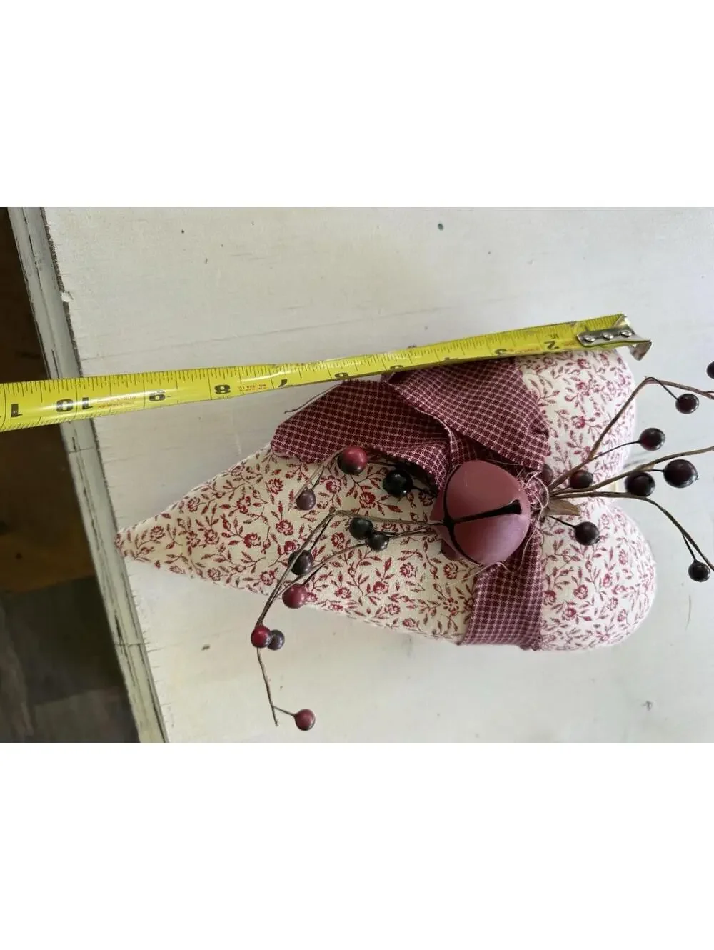 Primitive Country Fabric Heart w/berries/ bell Farmhouse country patriotic